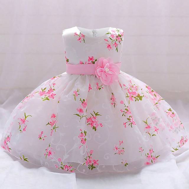 SHEIN Baby Girls Floral Print Mesh Princess Dress, Lovely Flower Girl Dress, Without Hair Accessories