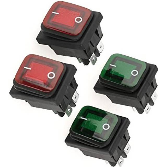 4 PcsSet Waterproof Rocker Toggle Switch 4 Pin 2 Position ONOFF Red Green Lamp Rocker Switch 220V Indicator Light Dustproof Red Green Lamp Rocker Set