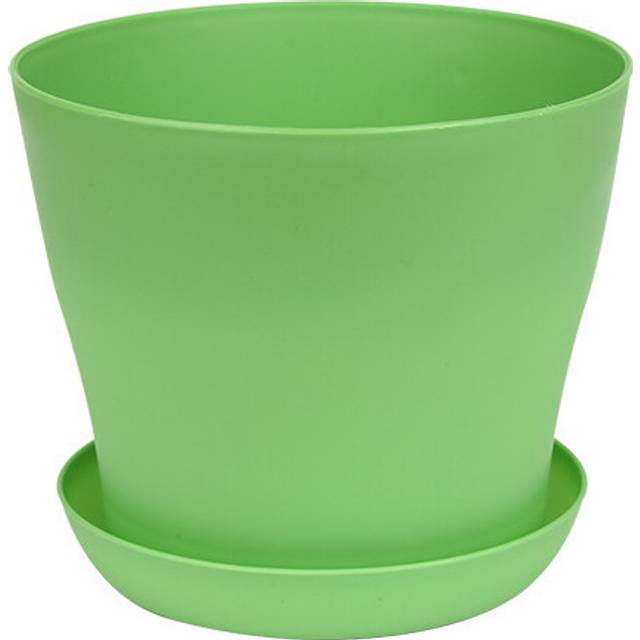 (Green) Plastic 17cm Plant Pots With Saucers Planters With Drainage Round Flower Plant