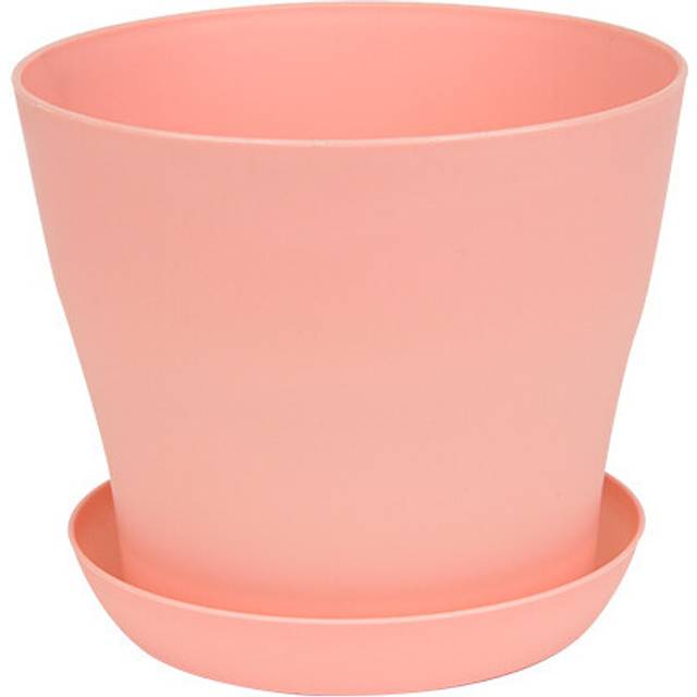 (Pink) Plastic 17cm Plant Pots With Saucers Planters With Drainage Round Flower Plant
