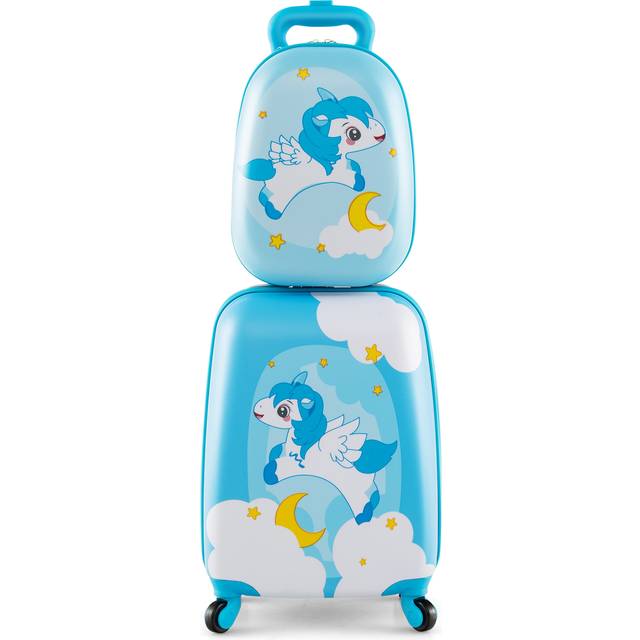 Costway Kids Light Blue 2 Piece Luggage Set with Adjustable Handle - 51 x 33 x 25cm