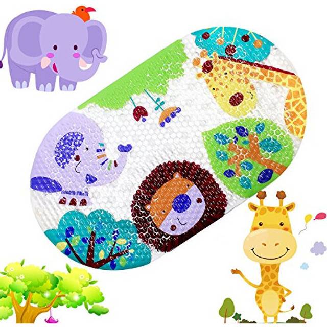 Non-slip Bath Mat, Kids Mat Shower Mat with Suction Cups Bright Cartoon Printed for Bathtub Children Mat, 39 x 69cm (Colorful Zoo)