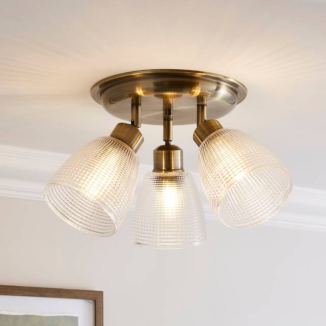 Kibworth Ribbed 3 Light Adjustable Semi Flush Spotlight - Brass