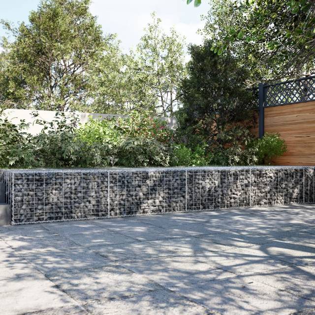vidaXL Gabion Basket with Cover 400x100x50 cm Galvanised Iron - Silver