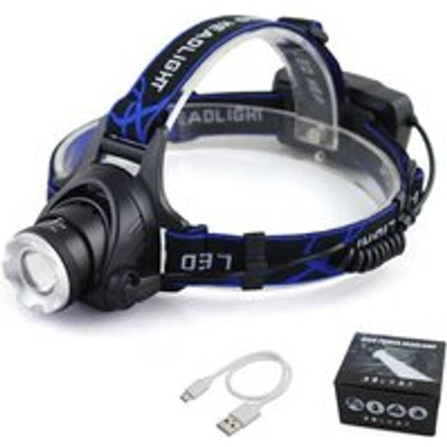 Alwaysh - Rechargeable led Headlamp 1200LM, IP64 Waterproof Head Torch Zoomable 3 Modes with usb Cable 2 18650 Batteries with Indicator Light for