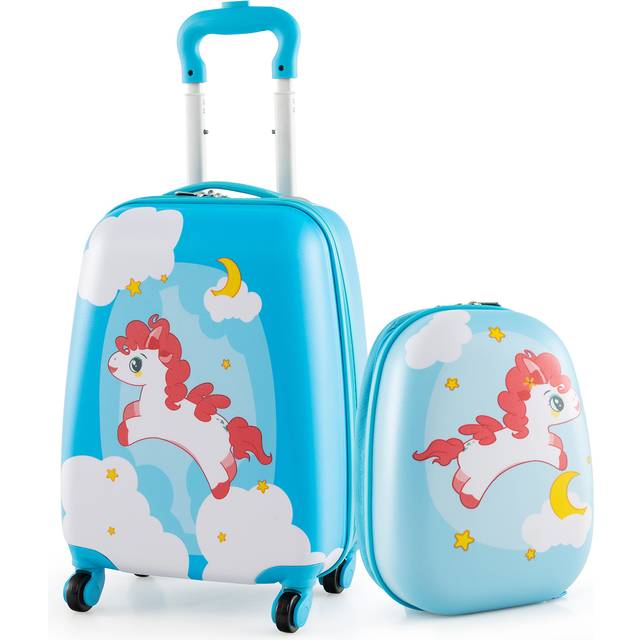 Costway Kids Orange 2 Piece Luggage Set with Adjustable Handle - 49 x 32 x 25cm