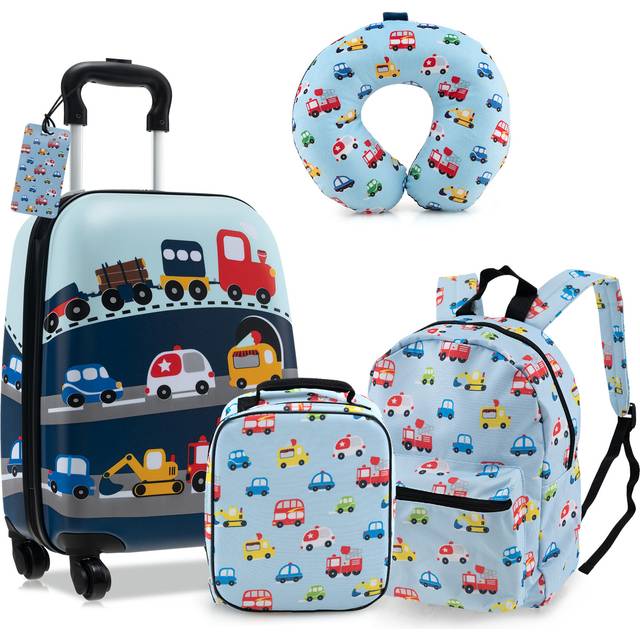 5 Piece Kids Luggage Set Carry-on Children Rolling Suitcase Set with Backpack-Blue