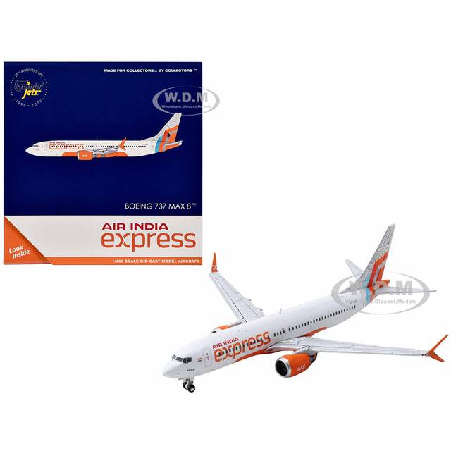 Boeing 737 MAX 8 Commercial Aircraft "Air India Express" (VT-BXA) White with Tail Graphics 1/400 Diecast Model Airplane by GeminiJets