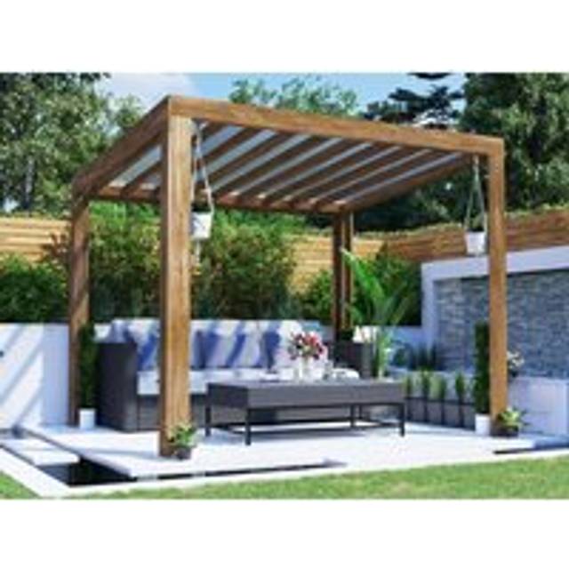 Dunster House Pergola With Roof 3M X 2.5M Pressure Treated Wooden Gazebo Shelter Terracube, Brown