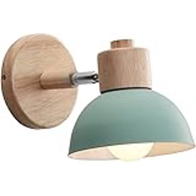 iDEGU Vägglampa modern inomhusvägglampa av trä metall halvcirkel lampskärm E27 justerbar väggspot vintage lampa för sovrum vardagsrum (1 st, grön)