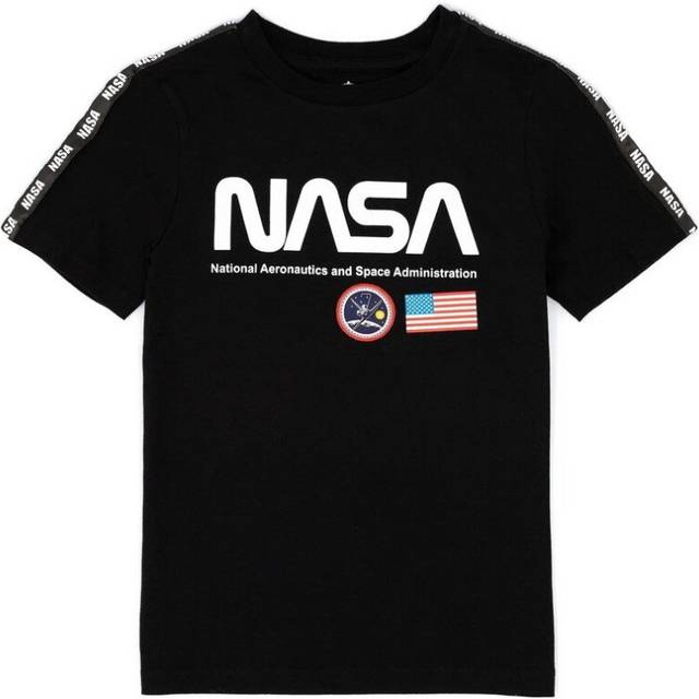 (7-8 Years, Black/White) NASA Childrens/Kids Logo T-Shirt
