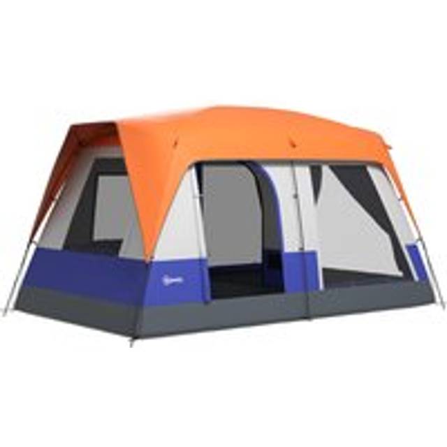 Outsunny Seven-Man Camping Tent, with Small Rainfly and Accessories - Orange Aosom UK