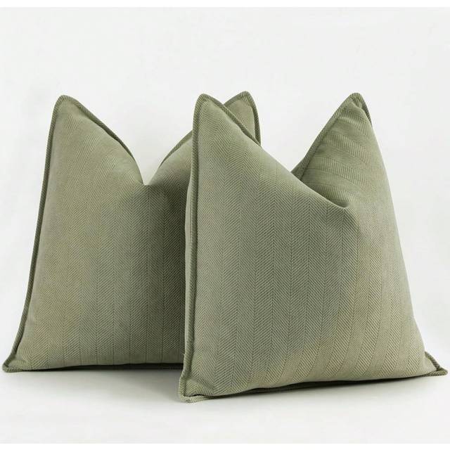 SHEIN One Sage Green Herringbone Trim Pillow Cover (Without Filling), Modern Soft Snowy Neale Decorative Cushion Case, Suitable For Sofa, Bed, Bedroom, Offi
