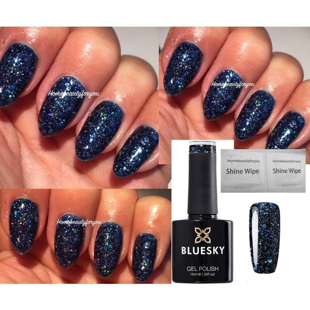 Bluesky gel nail polish blue glitter navy multi diamond blz42 uv led soak off