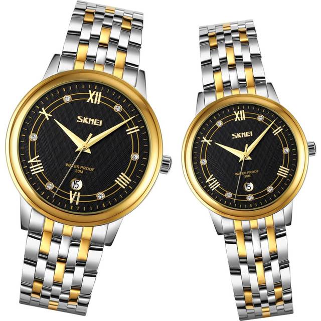 VEANXIN Couple Watches for Men and Women Diamond-Accented Ultra Thin Quartz Analog Luxury Wrist Watches Casual Stainless Steel Strap His and Hers