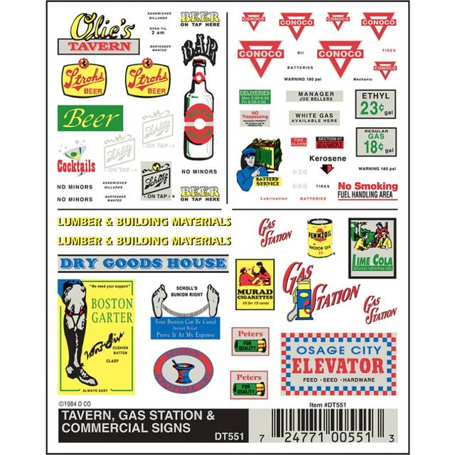 Woodland Scenics DT551 Tavern, Gas Station & Commercial Signs