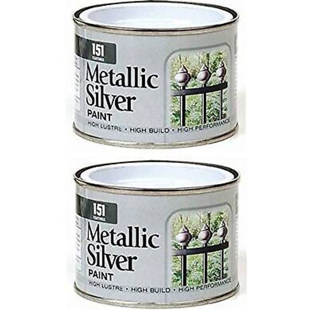 2 x metallic silver paint 180ml tin tough & durable for decorating interior exte