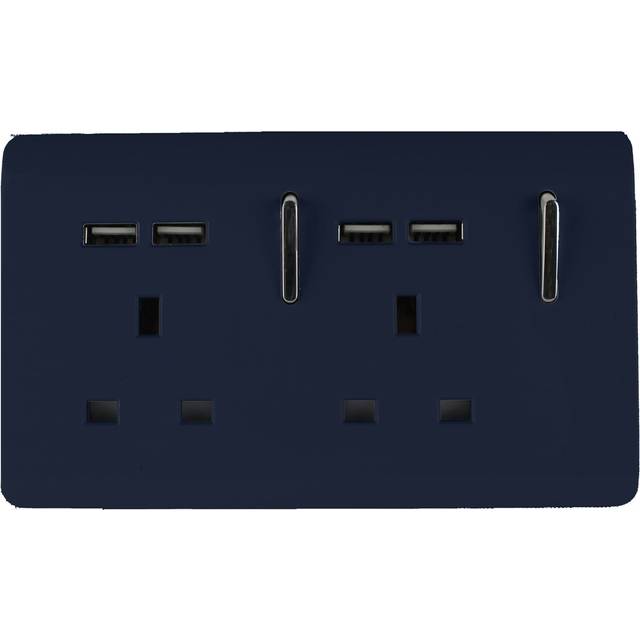Trendi 2 gang modern glossy 13 amp 4x2.1ma usb switched plug socket navy