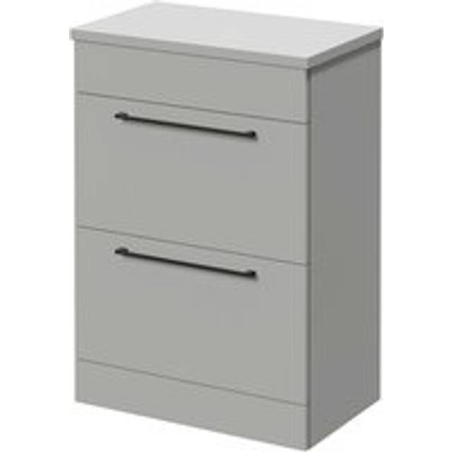 Napoli 390 Floor Standing Vanity Unit for Countertop Basins with 2 Drawers and Matt Black Handles | Gloss Grey Pearl | MDF | 600mm