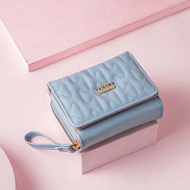 SHEIN New Embroidery 3-Fold Crop Blue Women&#39;s Multi-Functional Fashionable Handbag With Card Slots Clutch Coin And Fresh Style For Women Wallet Purse Wallet