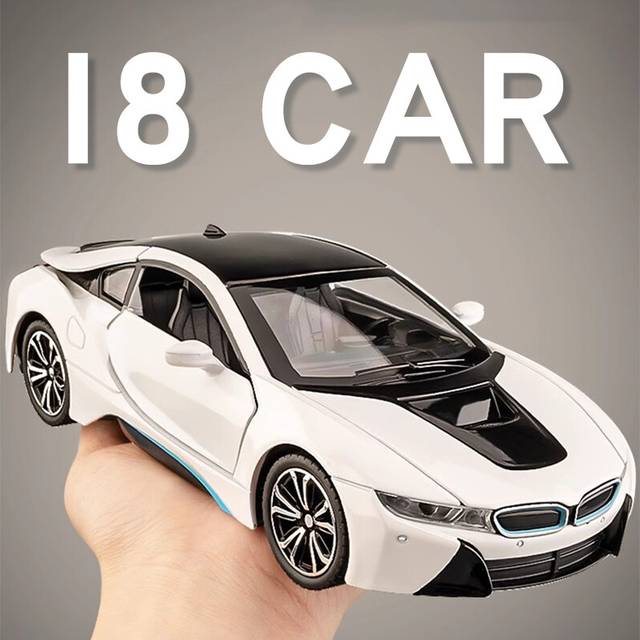 (I8 Black no box) BMW I8 1:24 Simulation Alloy Car Model Diecast Ornament Sound & Light