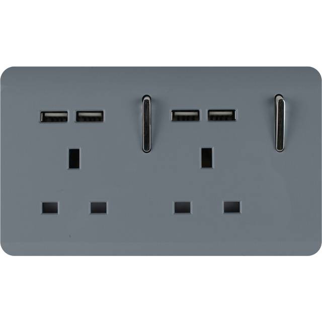 Trendi 2 Gang Artistic Modern Glossy 13 Amp 4x2.1mA USB Switched Plug Socket Warm Grey