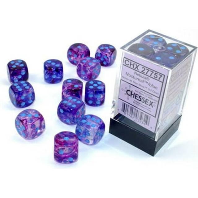 Chessex Manufacturing  16 mm D6 Cube Luminary Nebula Dice, Nocturnal Blue - 12 Per Pack