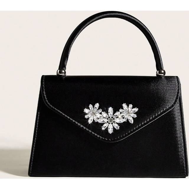 SHEIN Rhinestone Flower Decorated Ladies&#39; Stylish Evening Bag, New Arrival, High-end Wedding Dinner Bag, Simulated Silk, High-end Formal Dress Bag, Wedding