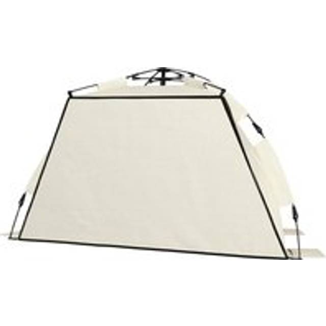 Outsunny 2-3 Person Pop Up Beach Tent, UPF15+ Sun Shelter with Extended Floor, Sandbags, Mesh Windows and Carry Bag, Khaki Aosom UK
