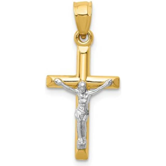 Quality Gold D3594 12 x 26 mm 14K Two-Tone Hollow Crucifix Charm