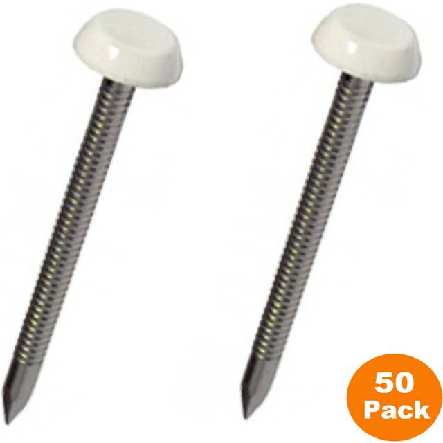 50 x White UPVC 30mm Poly Top Pins Nails Plastic Headed Fascia Fixings