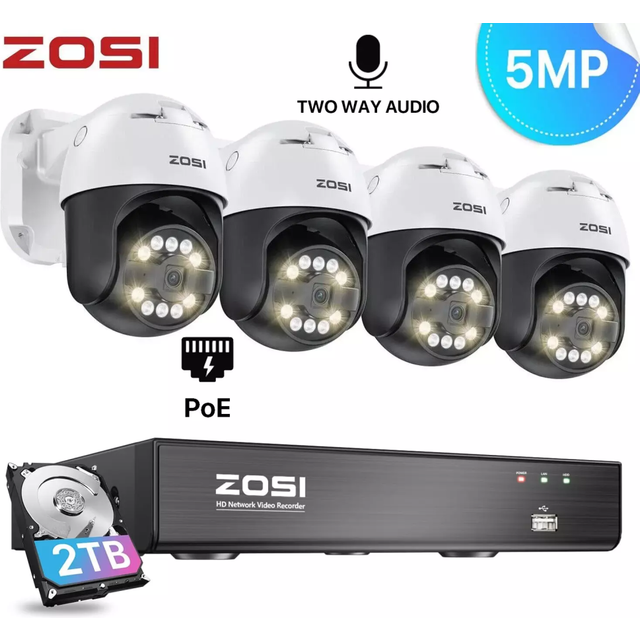 ZOSI PoE CCTV Camera System 5MP PTZ Security Camera Color Night Vision