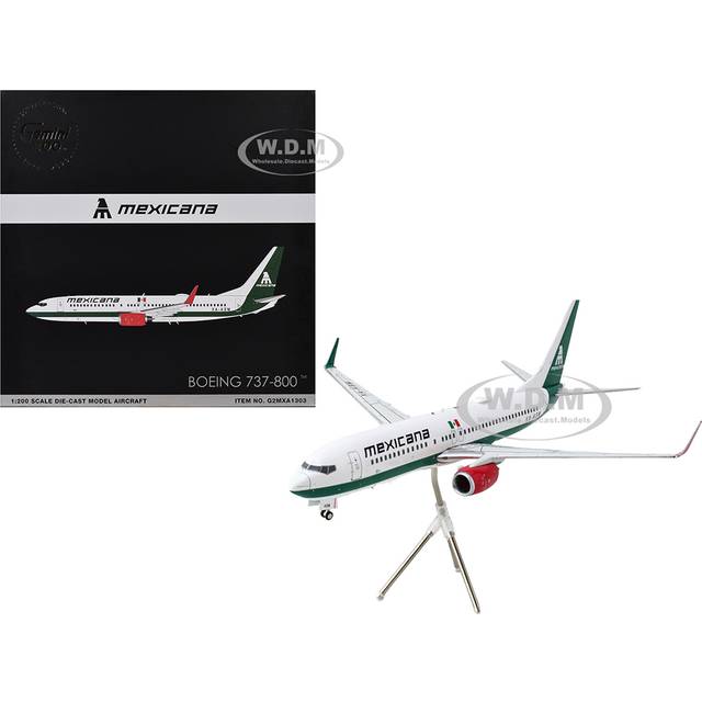 GeminiJets G2MXA1303 Boeing 737-800 Commercial Aircraft Mexicana XA-ASM White with Green Stripes Gemini 200 Series 1-200 Scale Diecast Model Airplane