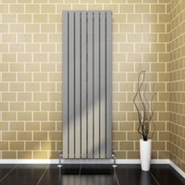 Elegant - 1800x608mm Anthracite Vertical Radiator Double Flat Panel Designer Radiator Central Heating with Angled Radiator Valves