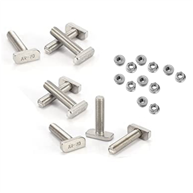 12Pcs T Slot Bolt Replacement,M10 X 25 Screws, A2-70 Rail Track Screws Track Nuts with 12 Flange Nut