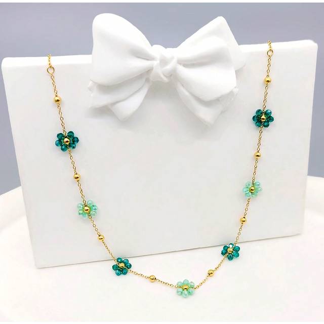 SHEIN 1pc Summer Fashionable Cute Girls&#39; New Style Titanium Steel Small Flower Necklace, Colorful Beaded Steel Choker Design, Dating & Gift, Back-To-School,