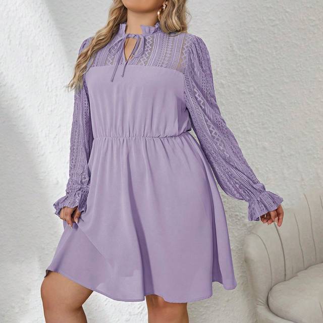 SHEIN Plus Size Women&#39;s Lace Splice Gathered Waist Dress