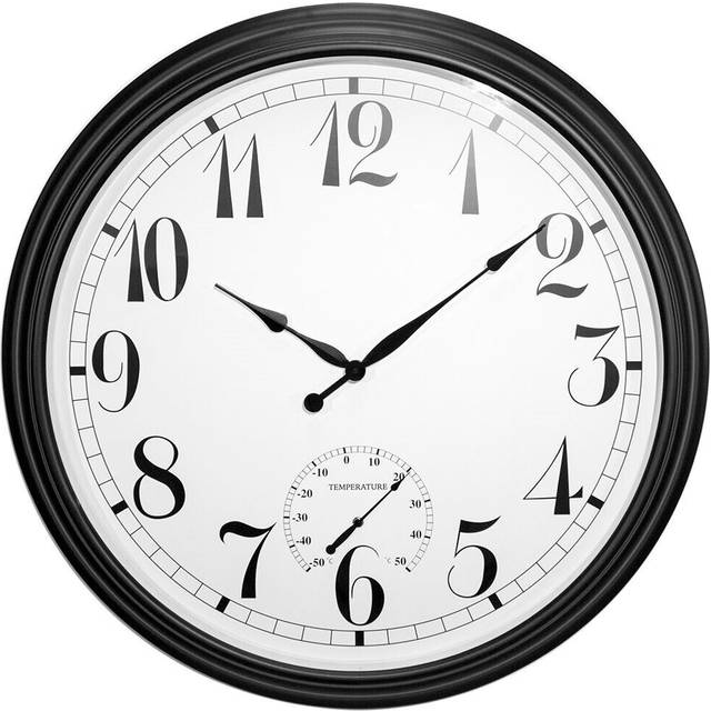 Outdoor Garden Clock With Thermometer and Metal Casing Black Big Time 90cm - One Size