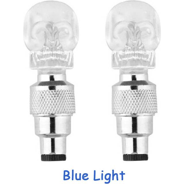 (a-White - Blue light) Skull Bicycle Lights Bike Valve Light Motion Activated LED Light Safety Cycling Lamp Wheel Tire Valve Caps Bike Accessories