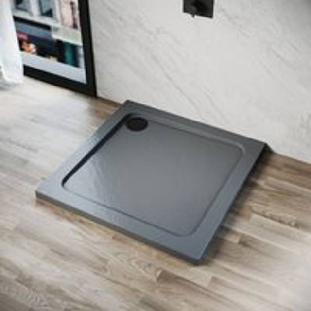 Elegant - Anti-Slip Square Stone Shower Tray Gray with Free Waste 760 x 760 x 40mm