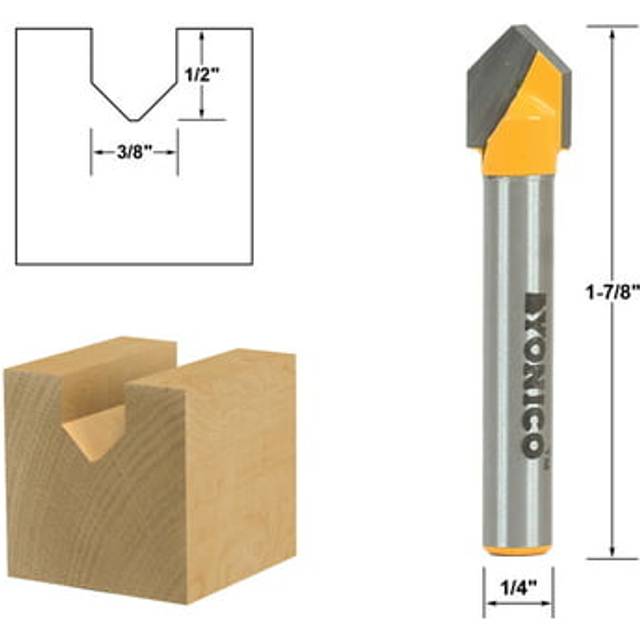 YONICO Router Bits V Groove Flat Bottom 90 Degree X 38Inch Diameter 14Inch Shank 14987q