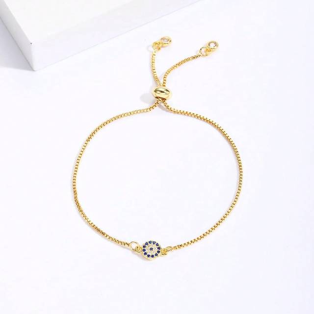 SHEIN One Copper With 18K Gold Plating And Cubic Zirconia Adjustable Drawstring Bracelet