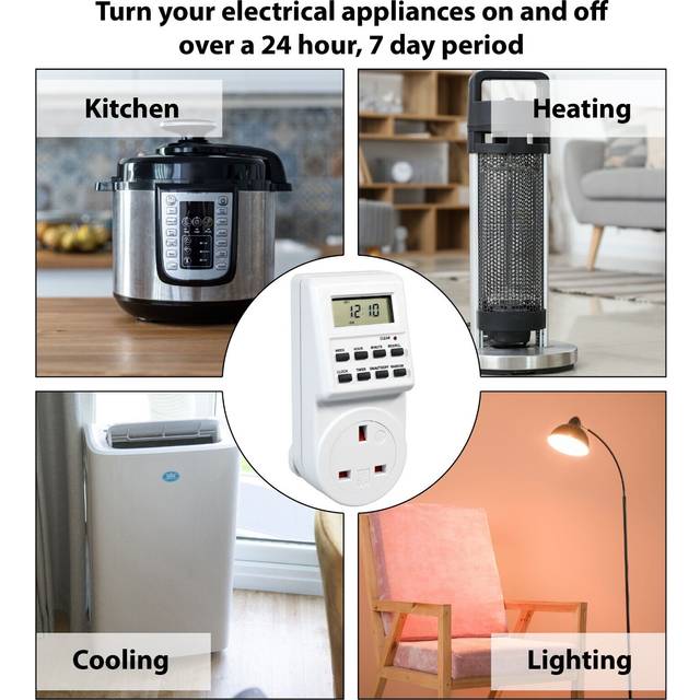 24 Hour 7 Day Energy Saving Plug In Programmable Digital Timer Switch with 10 Programmes 13A 230V