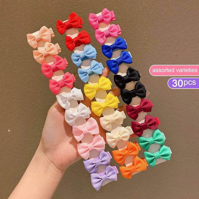 SHEIN 30pcs Assorted Color Cute Bowknot Hair Clips For Little Girls