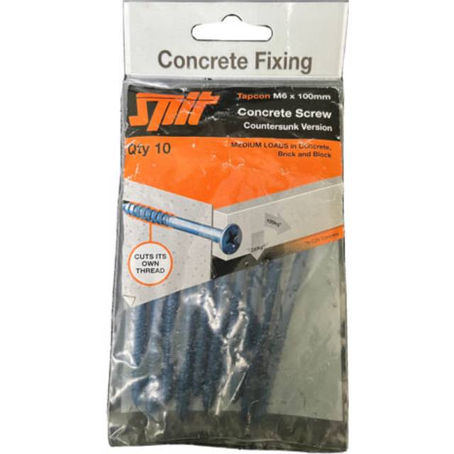 Pack of 10 spit tapcon m6 x 100mm concrete screws countersunk version