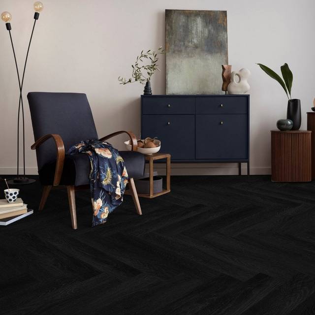 Liberty Floors Carbon Oak - Lifestyle SPC Herringbone 5.5mm Rigid Core Vinyl Flooring (119020)