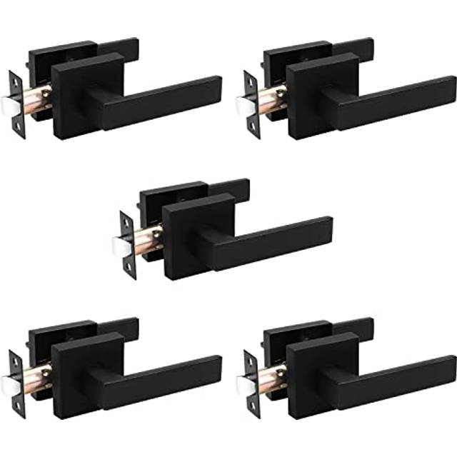 Probrico 5 Pack Matte Black Passage Door Handles Interior Door Levers Keyless Door Knobs Door Lock for Closet & Hallway Modern Square Non-Locking Hand