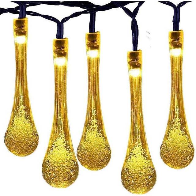 (Warm White, 6.5M) Outdoor String Lights Solar Garden Lights Water Drop Shape 10M 100 Led Garden Decoration