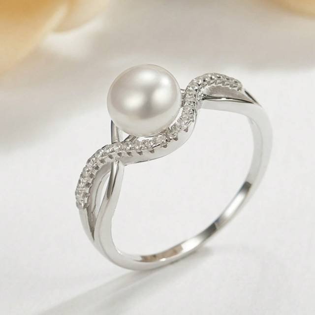 SHEIN 1 925 Silver Fashion High-End Lady Natural Freshwater Pearl Ring Micro-Inlaid With Diamond  Simple Personality Joker Bride Gift.