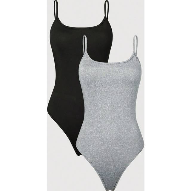 Franclia Black & Grey 2pcs Strappy Bralette Monokini Swimsuit